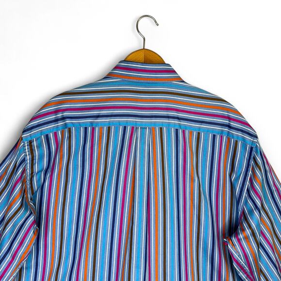 Peter Millar Men's Striped Button Up Shirt XL Blue Multi Stripe Dress Shirt - Picture 4 of 9